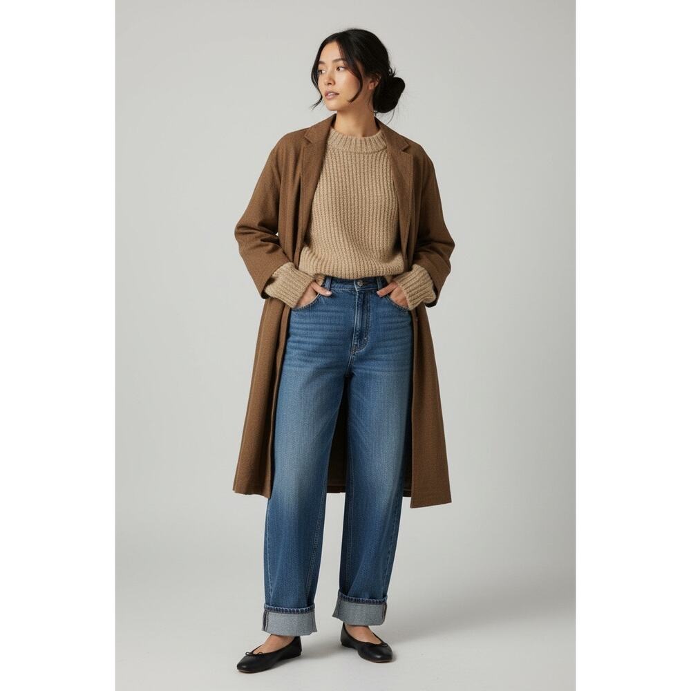 Women’s Minimalist Long Lightweight Jacket Cotton Rayon Size Large Brown